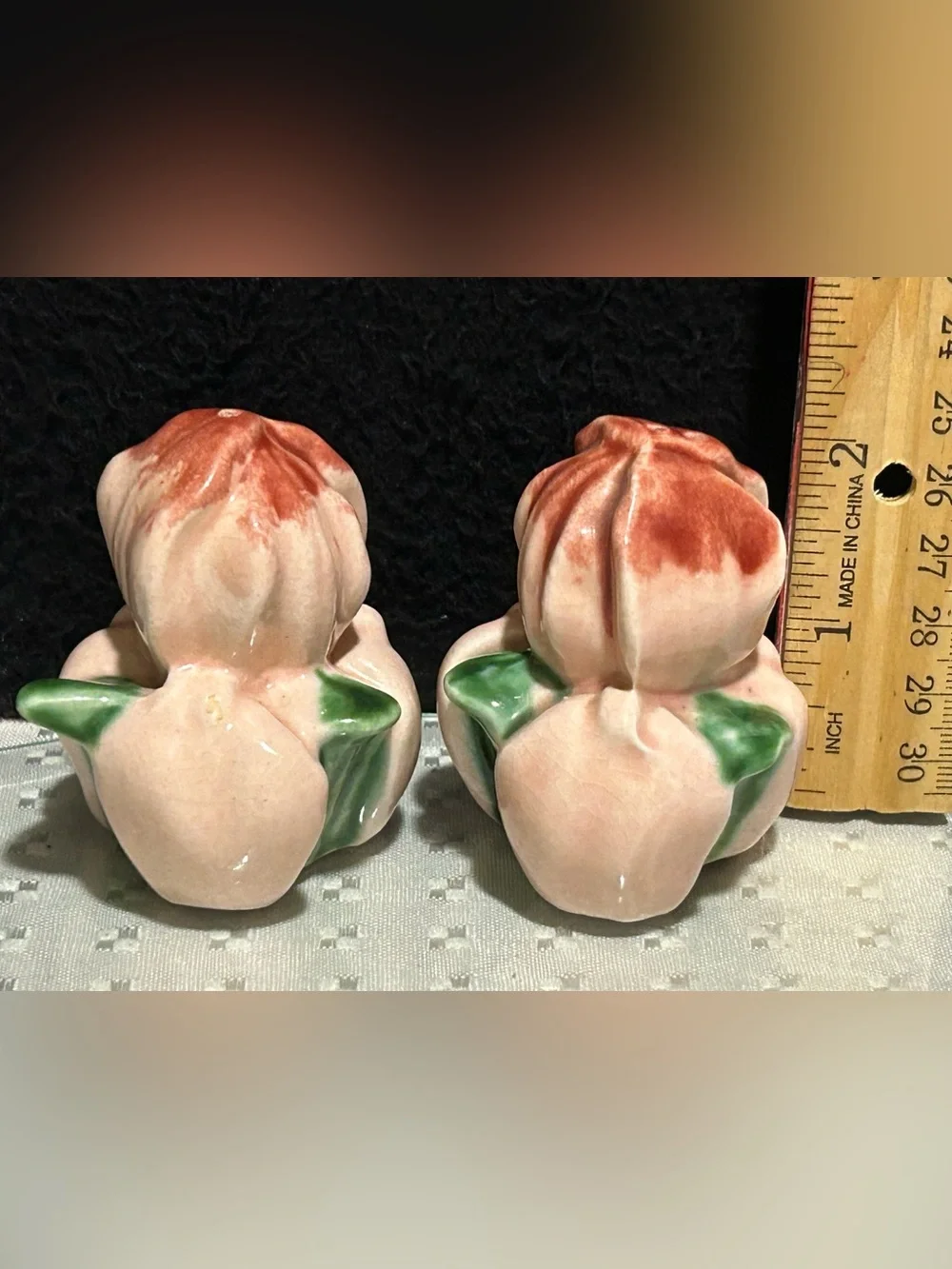 Mid Century Ceramic Pink Flower Bud Salt/ Pepper Shaker Japan Hand Painted